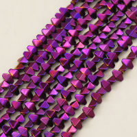 Non-magnetic Synthetic Hematite Beads Strands,Convex Hexagonal Rhombus,Plating,Purple,6x4x3mm,Hole:1mm,about 110 pcs/strand,about 14 g/strand,5 strands/package,14.96"(38mm),XBGB08696bbov-L020