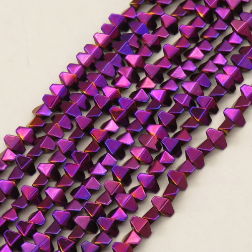 Non-magnetic Synthetic Hematite Beads Strands,Convex Hexagonal Rhombus,Plating,Purple,6x4x3mm,Hole:1mm,about 110 pcs/strand,about 14 g/strand,5 strands/package,14.96"(38mm),XBGB08696bbov-L020