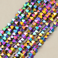 Non-magnetic Synthetic Hematite Beads Strands,Convex Hexagonal Rhombus,Plating,Iridescent,6x4x3mm,Hole:1mm,about 110 pcs/strand,about 14 g/strand,5 strands/package,14.96"(38mm),XBGB08698bbov-L020