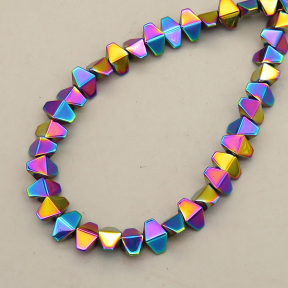 Non-magnetic Synthetic Hematite Beads Strands,Convex Hexagonal Rhombus,Plating,Iridescent,6x4x3mm,Hole:1mm,about 110 pcs/strand,about 14 g/strand,5 strands/package,14.96"(38mm),XBGB08698bbov-L020