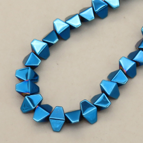 Non-magnetic Synthetic Hematite Beads Strands,Convex Hexagonal Rhombus,Plating,Royal Blue,6x4x3mm,Hole:1mm,about 110 pcs/strand,about 14 g/strand,5 strands/package,14.96"(38mm),XBGB08704bbov-L020