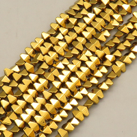 Non-magnetic Synthetic Hematite Beads Strands,Convex Hexagonal Rhombus,Plating,Golden,6x4x3mm,Hole:1mm,about 110 pcs/strand,about 14 g/strand,5 strands/package,14.96"(38mm),XBGB08706bbov-L020