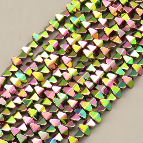 Non-magnetic Synthetic Hematite Beads Strands,Convex Hexagonal Rhombus,Plating,Flower Green,6x4x3mm,Hole:1mm,about 110 pcs/strand,about 14 g/strand,5 strands/package,14.96"(38mm),XBGB08708bbov-L020