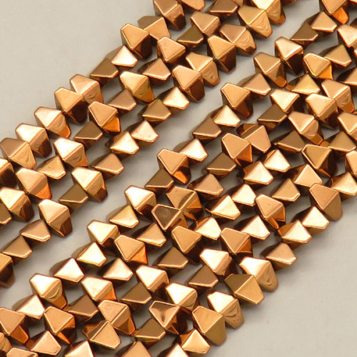 Non-magnetic Synthetic Hematite Beads Strands,Convex Hexagonal Rhombus,Plating,Brown,6x4x3mm,Hole:1mm,about 110 pcs/strand,about 14 g/strand,5 strands/package,14.96"(38mm),XBGB08710bbov-L020
