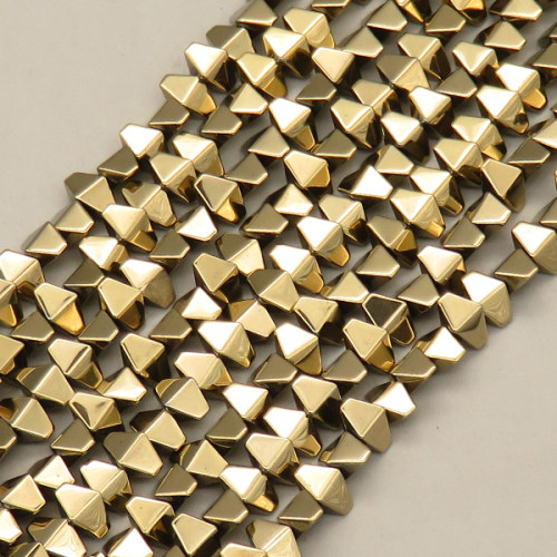 Non-magnetic Synthetic Hematite Beads Strands,Convex Hexagonal Rhombus,Plating,Champagne,6x4x3mm,Hole:1mm,about 110 pcs/strand,about 14 g/strand,5 strands/package,14.96"(38mm),XBGB08712bbov-L020