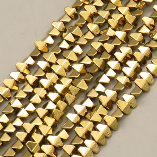 Non-magnetic Synthetic Hematite Beads Strands,Convex Hexagonal Rhombus,Plating,Pale Gold,6x4x3mm,Hole:1mm,about 110 pcs/strand,about 14 g/strand,5 strands/package,14.96"(38mm),XBGB08714bbov-L020