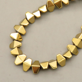 Non-magnetic Synthetic Hematite Beads Strands,Convex Hexagonal Rhombus,Plating,Pale Gold,6x4x3mm,Hole:1mm,about 110 pcs/strand,about 14 g/strand,5 strands/package,14.96"(38mm),XBGB08714bbov-L020