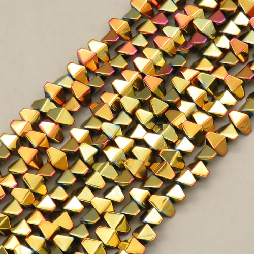 Non-magnetic Synthetic Hematite Beads Strands,Convex Hexagonal Rhombus,Plating,Purple Gold,6x4x3mm,Hole:1mm,about 110 pcs/strand,about 14 g/strand,5 strands/package,14.96"(38mm),XBGB08716bbov-L020