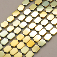 Non-magnetic Synthetic Hematite Beads Strands,Diagonal Rhomboid,Plating,Light Golden Grey,6x9x2mm,Hole:1mm,about 46 pcs/strand,about 21 g/strand,5 strands/package,14.96"(38mm),XBGB08720ablb-L020