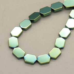 Non-magnetic Synthetic Hematite Beads Strands,Diagonal Rhomboid,Plating,Dark Green,6x9x2mm,Hole:1mm,about 46 pcs/strand,about 21 g/strand,5 strands/package,14.96"(38mm),XBGB08722ablb-L020