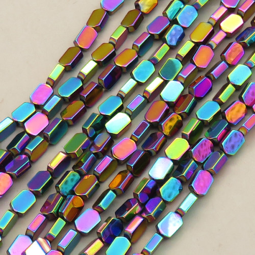 Non-magnetic Synthetic Hematite Beads Strands,Diagonal Rhomboid,Plating,Iridescent,4x6x2mm,Hole:1mm,about 63 pcs/strand,about 14 g/strand,5 strands/package,14.96"(38mm),XBGB08738ablb-L020