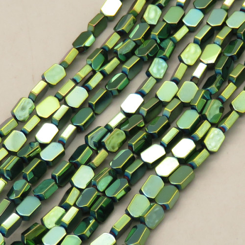 Non-magnetic Synthetic Hematite Beads Strands,Diagonal Rhomboid,Plating,Dark Green,4x6x2mm,Hole:1mm,about 63 pcs/strand,about 14 g/strand,5 strands/package,14.96"(38mm),XBGB08744ablb-L020