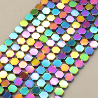 Non-magnetic Synthetic Hematite Beads Strands,Gossip,Plating,Iridescent,6x2mm,Hole:1mm,about 63 pcs/strand,about 18 g/strand,,5 strands/package,16.96"(38mm),XBGB08756ablb-L020