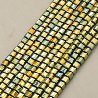 Non-magnetic Synthetic Hematite Beads Strands,Faceted Square,Plating,Light Golden Blue,4x4mm,Hole:1mm,about 95 pcs/strand,about 22 g/strand,,5 strands/package,16.96"(38mm),XBGB08776vbmb-L020