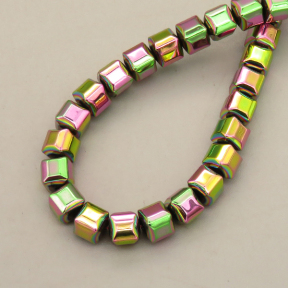 Non-magnetic Synthetic Hematite Beads Strands,Faceted Square,Plating,Flower Green,6x6mm,Hole:1mm,about 63 pcs/strand,about 47 g/strand,,5 strands/package,16.96"(38mm),XBGB08778vbmb-L020