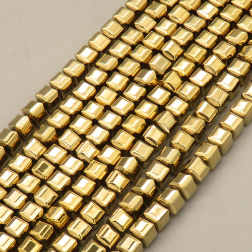 Non-magnetic Synthetic Hematite Beads Strands,Faceted Square,Plating,Golden,6x6mm,Hole:1mm,about 63 pcs/strand,about 47 g/strand,,5 strands/package,16.96"(38mm),XBGB08780vbmb-L020