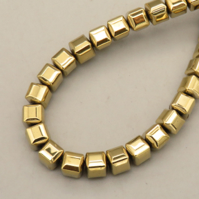 Non-magnetic Synthetic Hematite Beads Strands,Faceted Square,Plating,Golden,6x6mm,Hole:1mm,about 63 pcs/strand,about 47 g/strand,,5 strands/package,16.96"(38mm),XBGB08780vbmb-L020