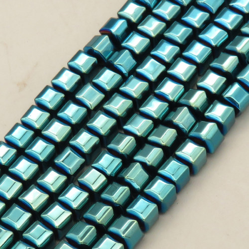 Non-magnetic Synthetic Hematite Beads Strands,Faceted Square,Plating,Cyan Blue,6x6mm,Hole:1mm,about 63 pcs/strand,about 47 g/strand,,5 strands/package,16.96"(38mm),XBGB08782vbmb-L020