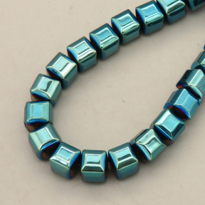 Non-magnetic Synthetic Hematite Beads Strands,Faceted Square,Plating,Cyan Blue,6x6mm,Hole:1mm,about 63 pcs/strand,about 47 g/strand,,5 strands/package,16.96"(38mm),XBGB08782vbmb-L020