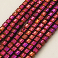 Non-magnetic Synthetic Hematite Beads Strands,Faceted Square,Plating,Purple,4x4mm,Hole:1mm,about 95 pcs/strand,about 22 g/strand,,5 strands/package,16.96"(38mm),XBGB08784vbmb-L020