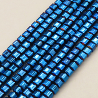 Non-magnetic Synthetic Hematite Beads Strands,Faceted Square,Plating,Royal Blue,6x6mm,Hole:1mm,about 63 pcs/strand,about 47 g/strand,,5 strands/package,16.96"(38mm),XBGB08788vbmb-L020