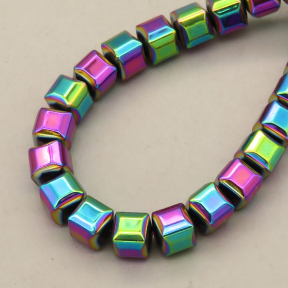 Non-magnetic Synthetic Hematite Beads Strands,Faceted Square,Plating,Iridescent,4x4mm,Hole:1mm,about 95 pcs/strand,about 22 g/strand,,5 strands/package,16.96"(38mm),XBGB08792vbmb-L020