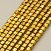 Non-magnetic Synthetic Hematite Beads Strands,Faceted Square,Plating,Golden,4x4mm,Hole:1mm,about 95 pcs/strand,about 22 g/strand,,5 strands/package,16.96"(38mm),XBGB08798vbmb-L020