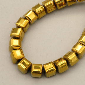 Non-magnetic Synthetic Hematite Beads Strands,Faceted Square,Plating,Golden,4x4mm,Hole:1mm,about 95 pcs/strand,about 22 g/strand,,5 strands/package,16.96"(38mm),XBGB08798vbmb-L020