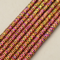 Non-magnetic Synthetic Hematite Beads Strands,Cut Triangle,Plating,Purple Yellow,6x2mm,Hole:1mm,about 222 pcs/strand,about 46 g/strand,,5 strands/package,16.96"(38mm),XBGB08802bbov-L020