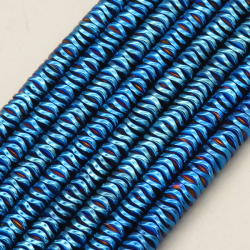 Non-magnetic Synthetic Hematite Beads Strands,Cut Triangle,Plating,Royal Blue,6x2mm,Hole:1mm,about 222 pcs/strand,about 46 g/strand,,5 strands/package,16.96"(38mm),XBGB08810bbov-L020