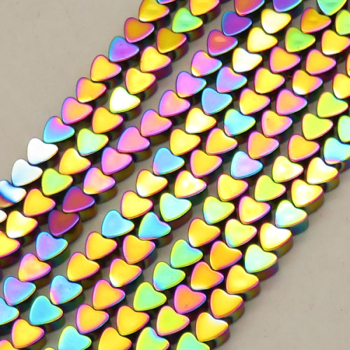 Non-magnetic Synthetic Hematite Beads Strands,Flat Heart,Plating,Iridescent,4x4x2mm,Hole:1mm,about 119 pcs/strand,about 13 g/strand,,5 strands/package,16.96"(38mm),XBGB08814vbnb-L020