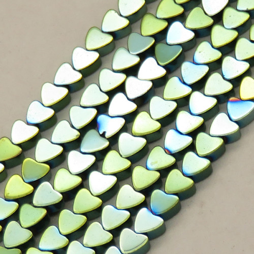 Non-magnetic Synthetic Hematite Beads Strands,Flat Heart,Plating,Dark Green,4x4x2mm,Hole:1mm,about 119 pcs/strand,about 13 g/strand,,5 strands/package,16.96"(38mm),XBGB08822vbnb-L020