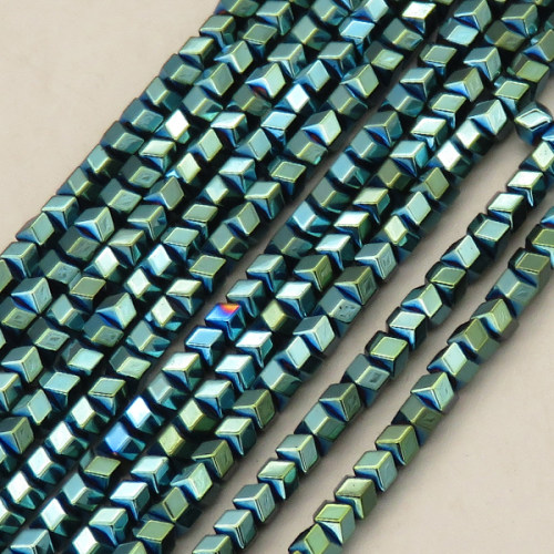 Non-magnetic Synthetic Hematite Beads Strands,Six-Sided Triangle Cut,Plating,Dark Green,3x3mm,Hole:1mm,about 126 pcs/strand,about 12 g/strand,,5 strands/package,16.96"(38mm),XBGB08830vbmb-L020