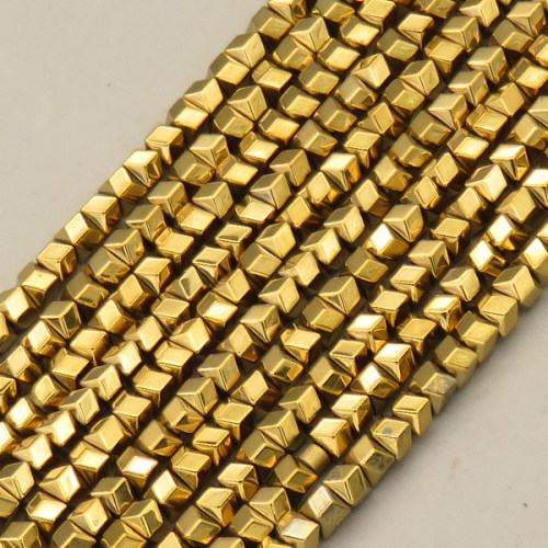 Non-magnetic Synthetic Hematite Beads Strands,Six-Sided Triangle Cut,Plating,Golden,3x3mm,Hole:1mm,about 126 pcs/strand,about 12 g/strand,,5 strands/package,16.96"(38mm),XBGB08834vbmb-L020