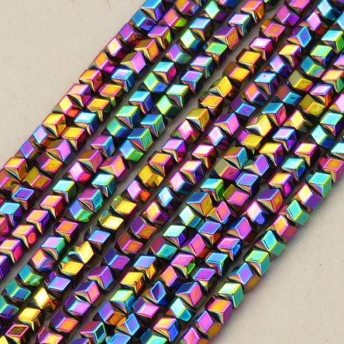 Non-magnetic Synthetic Hematite Beads Strands,Six-Sided Triangle Cut,Plating,Iridescent,3x3mm,Hole:1mm,about 126 pcs/strand,about 12 g/strand,,5 strands/package,16.96"(38mm),XBGB08838vbmb-L020