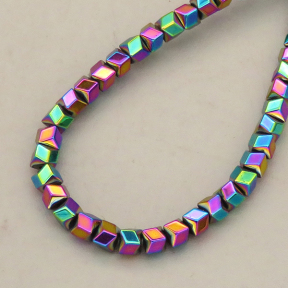 Non-magnetic Synthetic Hematite Beads Strands,Six-Sided Triangle Cut,Plating,Iridescent,3x3mm,Hole:1mm,about 126 pcs/strand,about 12 g/strand,,5 strands/package,16.96"(38mm),XBGB08838vbmb-L020
