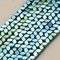 Non-magnetic Synthetic Hematite Beads Strands,Diagonally Tangent Square,Plating,Cyan,3x3mm,Hole:1mm,about 126 pcs/strand,about 13 g/strand,,5 strands/package,16.96"(38mm),XBGB08842vbmb-L020