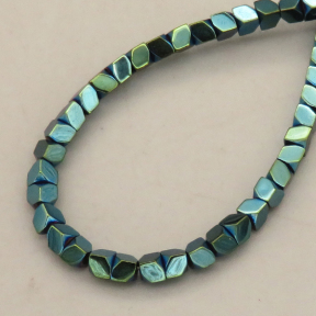 Non-magnetic Synthetic Hematite Beads Strands,Diagonally Tangent Square,Plating,Cyan,3x3mm,Hole:1mm,about 126 pcs/strand,about 13 g/strand,,5 strands/package,16.96"(38mm),XBGB08842vbmb-L020