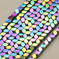 Non-magnetic Synthetic Hematite Beads Strands,Diagonally Tangent Square,Plating,Iridescent,3x3mm,Hole:1mm,about 126 pcs/strand,about 13 g/strand,,5 strands/package,16.96"(38mm),XBGB08844vbmb-L020