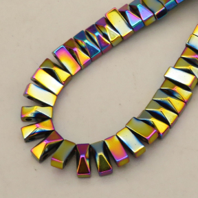 Non-magnetic Synthetic Hematite Beads Strands,Double Hole Rectangular Tower Beads,Plating,Iridescent,6x3x4mm,Hole:1mm,about 120 pcs/strand,about 26 g/strand,,5 strands/package,16.96"(38mm),XBGB08852vhha-L020