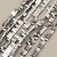 Non-magnetic Synthetic Hematite Beads Strands,Double Hole Rectangular Tower Beads,Plating,Silver White,6x3x4mm,Hole:1mm,about 120 pcs/strand,about 26 g/strand,,5 strands/package,16.96"(38mm),XBGB08858vhha-L020