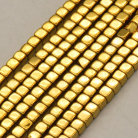 Non-magnetic Synthetic Hematite Beads Strands,Inverted Square,Plating,Golden,3x3mm,Hole:1mm,about 126 pcs/strand,about 11 g/strand,,5 strands/package,16.96"(38mm),XBGB08862ablb-L020