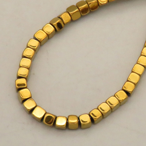 Non-magnetic Synthetic Hematite Beads Strands,Inverted Square,Plating,Golden,3x3mm,Hole:1mm,about 126 pcs/strand,about 11 g/strand,,5 strands/package,16.96"(38mm),XBGB08862ablb-L020