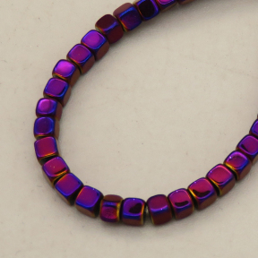 Non-magnetic Synthetic Hematite Beads Strands,Inverted Square,Plating,Purple,3x3mm,Hole:1mm,about 126 pcs/strand,about 11 g/strand,,5 strands/package,16.96"(38mm),XBGB08864ablb-L020