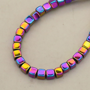 Non-magnetic Synthetic Hematite Beads Strands,Inverted Square,Plating,Iridescent,3x3mm,Hole:1mm,about 126 pcs/strand,about 11 g/strand,,5 strands/package,16.96"(38mm),XBGB08866ablb-L020