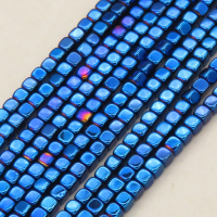 Non-magnetic Synthetic Hematite Beads Strands,Inverted Square,Plating,Iridescent,4x4mm,Hole:1mm,about 95 pcs/strand,about 20 g/strand,,5 strands/package,16.96"(38mm),XBGB08868ablb-L020