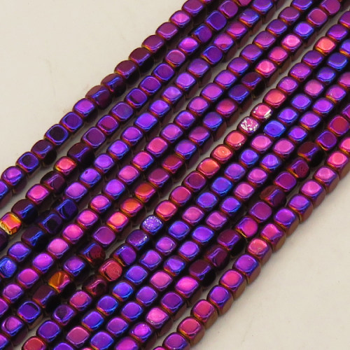 Non-magnetic Synthetic Hematite Beads Strands,Inverted Square,Plating,Purple,4x4mm,Hole:1mm,about 95 pcs/strand,about 20 g/strand,,5 strands/package,16.96"(38mm),XBGB08870ablb-L020