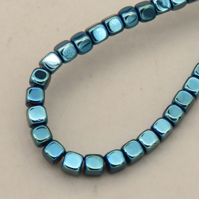 Non-magnetic Synthetic Hematite Beads Strands,Inverted Square,Plating,Cyan Blue,4x4mm,Hole:1mm,about 95 pcs/strand,about 20 g/strand,,5 strands/package,16.96"(38mm),XBGB08872ablb-L020