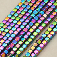 Non-magnetic Synthetic Hematite Beads Strands,Inverted Square,Plating,Iridescent,4x4mm,Hole:1mm,about 95 pcs/strand,about 20 g/strand,,5 strands/package,16.96"(38mm),XBGB08874ablb-L020