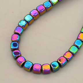 Non-magnetic Synthetic Hematite Beads Strands,Inverted Square,Plating,Iridescent,4x4mm,Hole:1mm,about 95 pcs/strand,about 20 g/strand,,5 strands/package,16.96"(38mm),XBGB08874ablb-L020